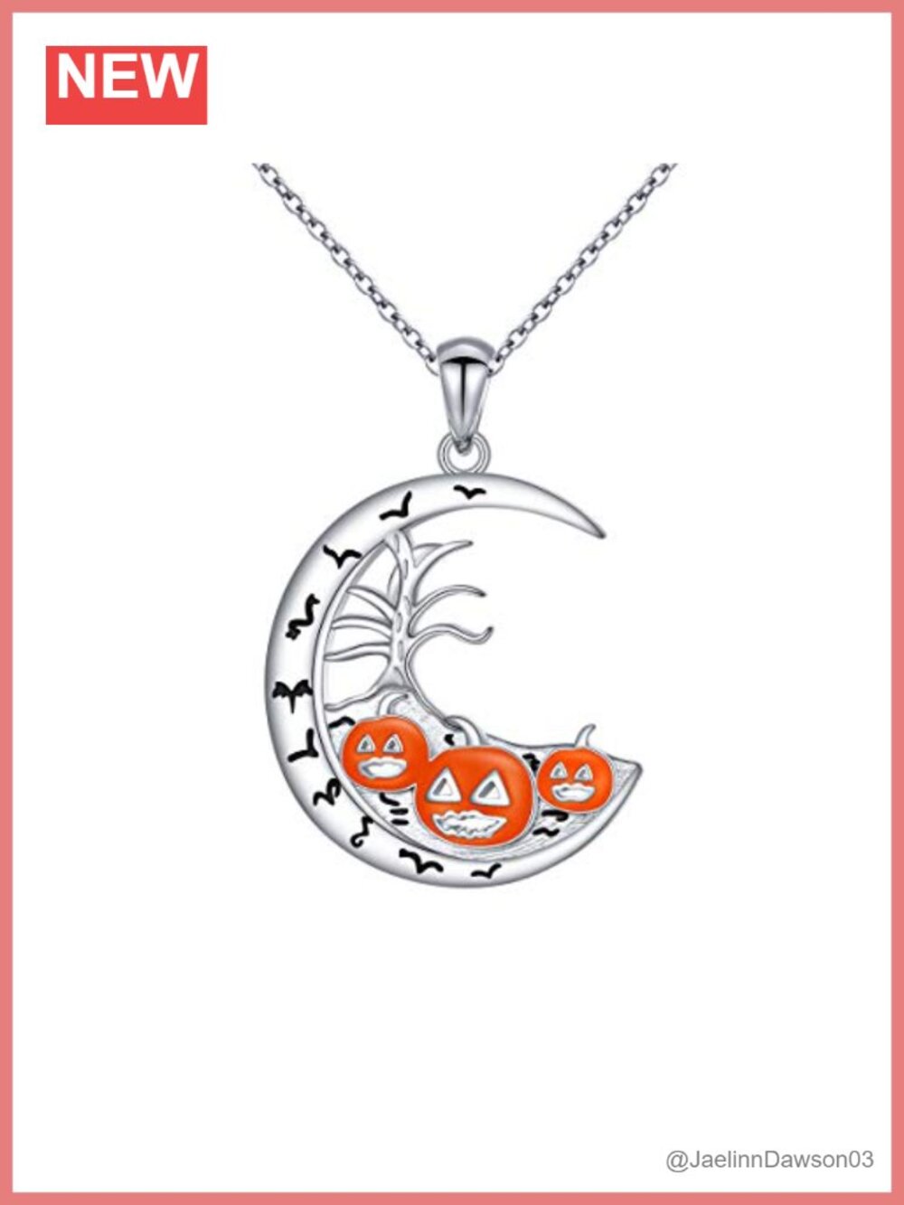 925 Sterling Silver Crescent Moon Pumpkin Pendant Necklace Halloween
